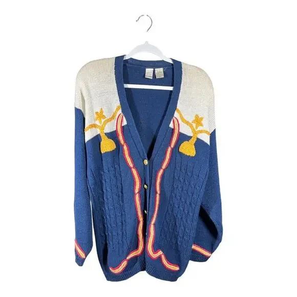 Limited Editions Vintage Nautical Embroidered Button Cardigan Sweater 80s 90s L - Picture 1 of 10